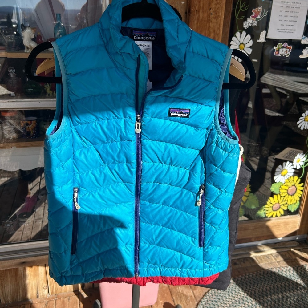 Patagonia Women’s XS 200 Down Puffer Vest- blue with purple interior - Picture 4 of 8